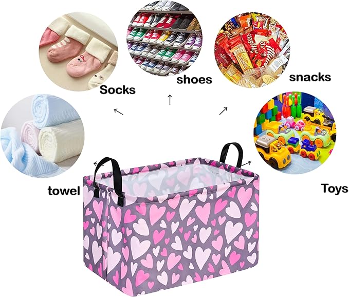 Rectangle Heart Partten Kids Gift Storage Basket Home Shelf Storage Basket Organizer Box Clothes Laundry Hamper Toys Nursery Basket Baby Laundry Basket with Handles