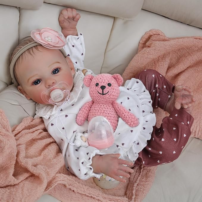 Lifelike Reborn Baby Dolls - 18 Inch Realistic Newborn Baby Dolls Girl, Real Life Baby Dolls with Soft Weighted Body, Real Baby Reborn Gift with Accessories for 3+ Years Old Kids