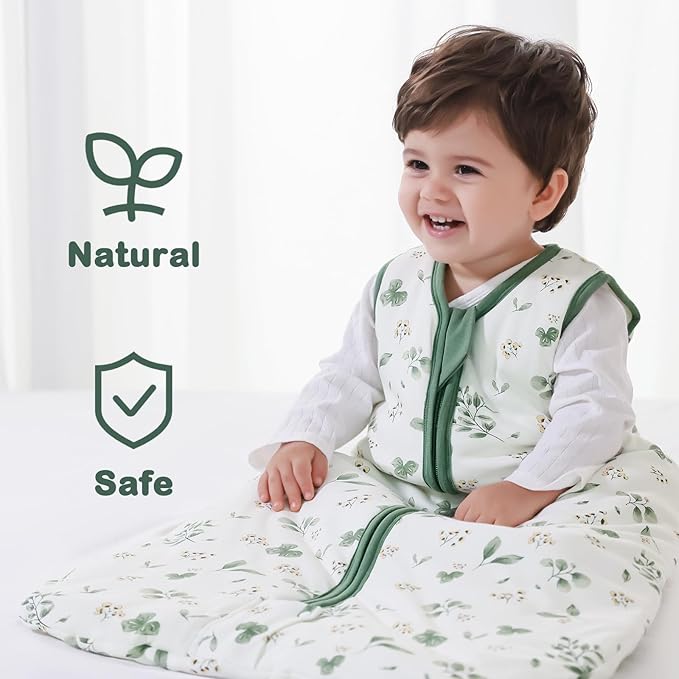 Mosebears Sleep Sack Baby Winter Wearable Blanket with 2-Way Zipper,2.5 TOG Cotton Sleep Sack Unisex(Plant,18-24 Months)