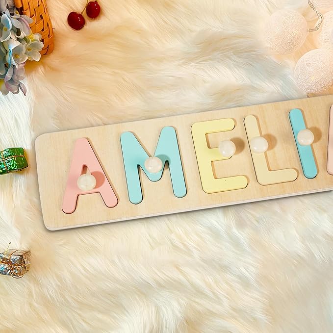 Name Puzzle for Kids Personalized, Custom Baby First Birthday Easter Gift, Montessori Learning Toddler Toy for Boy Girl, Alphabet Puzzle