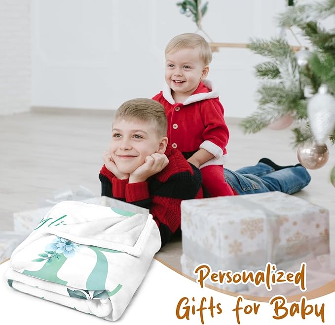 Personalized Baby Blanket with Name, Custom Baby Blanket for Kids Personalized Baby Gifts for Christmas BirthdayIn Easter Soft Flannel Infant Newborn Shower (Blue)