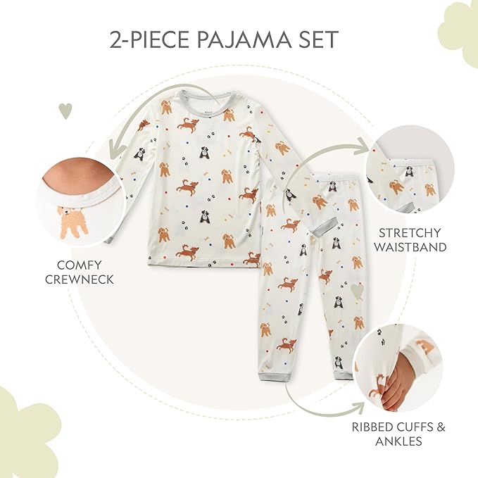 Toddler Pajamas – 95% Bamboo Viscose, 5% Spandex – Soft, Breathable Long-Sleeve Pajama Set for Kids, Sleepwear, Imported