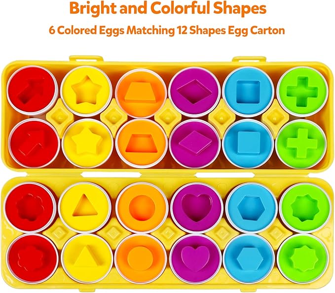 Montessori Geometric Eggs,12 pcs Set Color & Shape Egg Puzzle Toys Matching Eggs for Toddlers,Preschool Educational Sorting Game Fine Motor Toy Gifts for 1 2 3 Years Old Kids Boys Girls