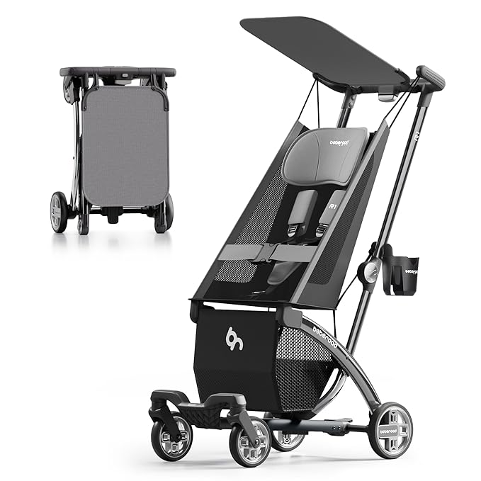 Beberoad Love R1 Auto-Folding Ultra Lightweight Travel Stroller for Airplane, Small Compact Strollers for Babies and Toddlers Aged 6-36 Months, Only 11.5 lbs, Can Combine into a Double Stroller, Gray