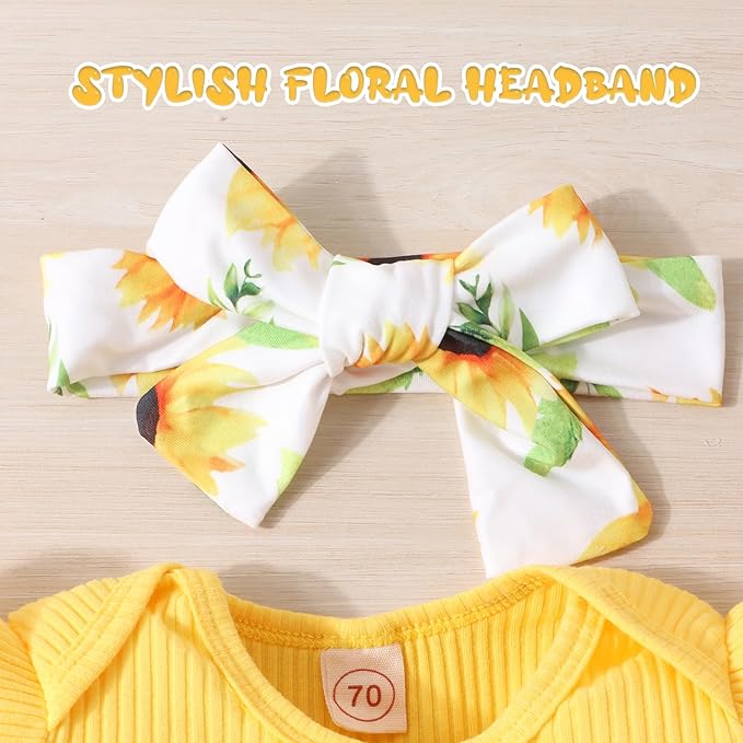 Baby Girl Clothes Newborn Infant Outfits Ruffle Romper+ Floral Pants + Cute Headband Sets for Girls