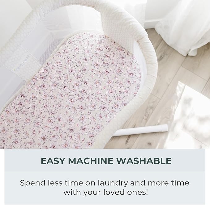 Pobibaby – 2 Pack Bassinet Sheets Girl, Bassinet Sheets Cotton 33x20 for Girls and Floral Nursery for Standard Rectangle Bassinets – Ultra-Soft Jersey Knit, Safe and Snug for Baby (Blossom)