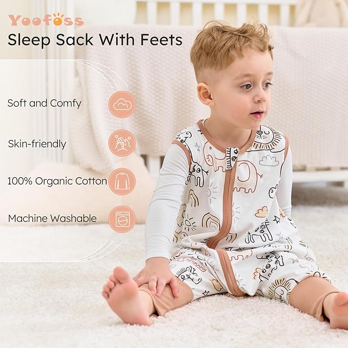 Yoofoss Toddler Sleep Sack With Feet 3-4T 100% Organic Cotton Baby Sleep Sack with Legs Toddler Wearable Blanket with 2-Way Zipper