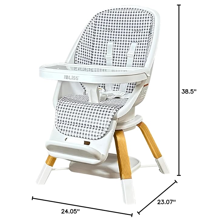Turn-A-Tot High Chair for Babies and Toddlers, 2 in 1 Wooden Portable Baby Feeder or Adjustable Child's Seat with 360 Degree Swivel, Removable Tray, and Pad (Gingham)