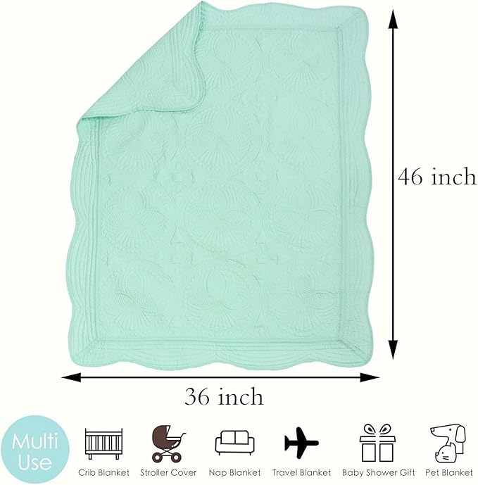 MONOBLANKS Baby Quilt Personlized Monogram Lightweight Embossed Scalloped Throw Blanket Four Seasons (Mint)