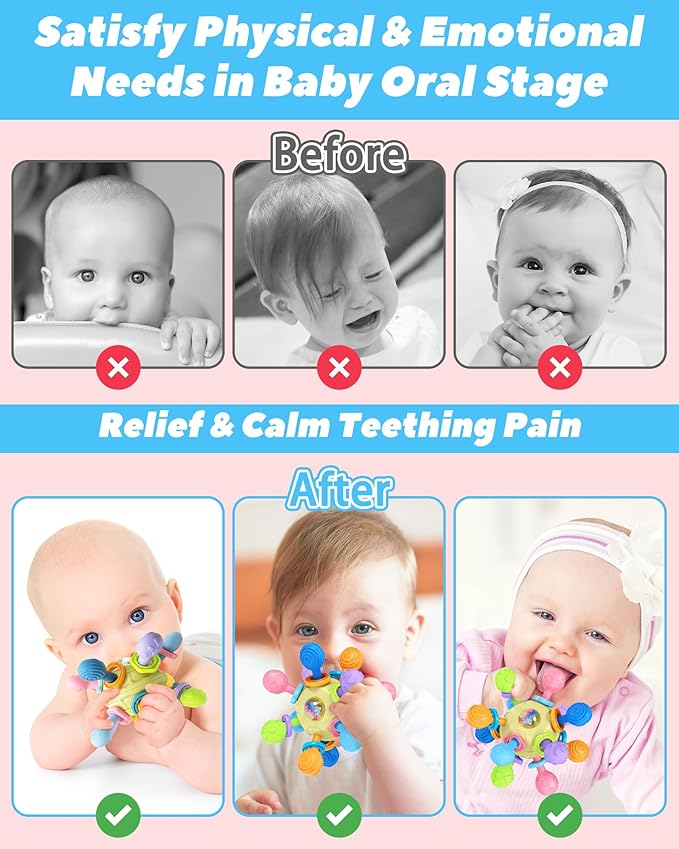 Baby Toys for 0-6 6-12 Months Ages 0-2, Tummy Time Montessori Toys for Babies 0 3 6 9 12 18 Months, Newborn Infant Sensory Toys, Baby Shower Gifts for Boys Girls -Yellow
