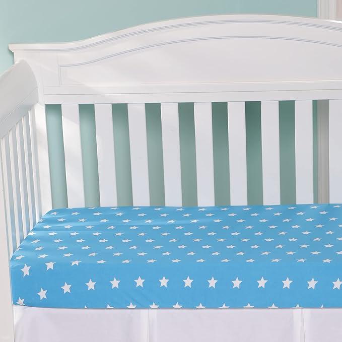 2 Pack Fitted Crib Sheets for Boys in 100% Jersey Knit Cotton –Boy’s Crib Mattress Sheets in Celestial Themes - Blue with White Stars and White with Blue and Gray Clouds by Everyday Kids