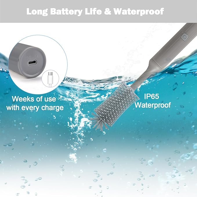Electric Baby Bottle Brush Set with Rechargeable Electric Bottle Brush Cleaner and Replaceable Silicone Bottle Brushes and Straw Brush Cleaner, Waterproof Multi-Purpose Cleaning Brush(Grey)