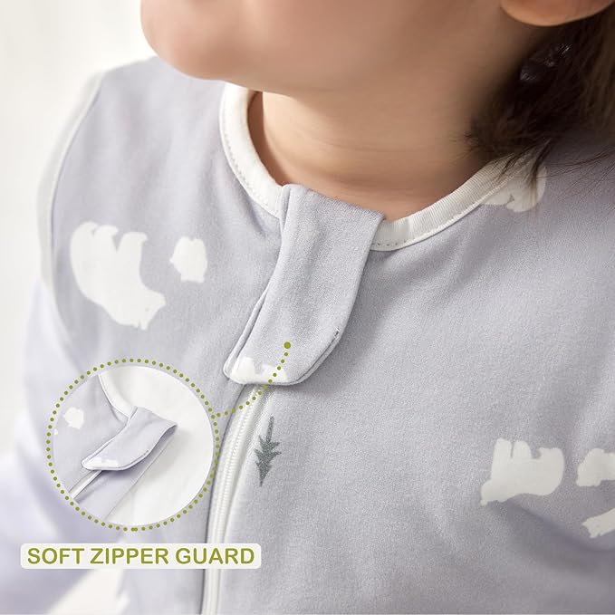 Super Soft 1.5 TOG Sleep Sack with Legs, 100% Organic Cotton Warm Comfy All Season Toddler Sleep Sack with Feet, White Bear, Size M