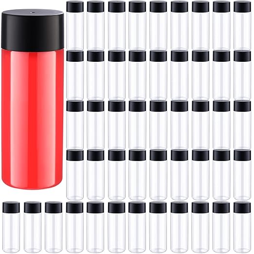 50 Pieces Plastic Juice Bottles with Black Lids Sensory Bottles Round Clear Drink Containers Reusable Plastic Smoothie Tumble Empty Water Tumble 10 OZ for Storing Juice, Milk, Homemade Beverage