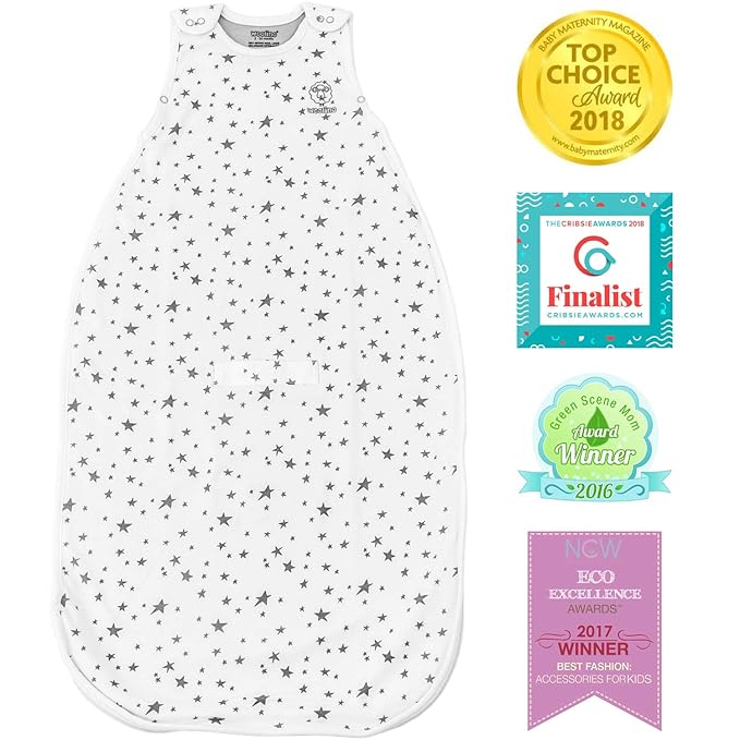 Woolino Toddler Sleeping Sack, 4 Season, Merino Wool and Organic Cotton, Baby Sleep Bag, 2-4 Years, Stars