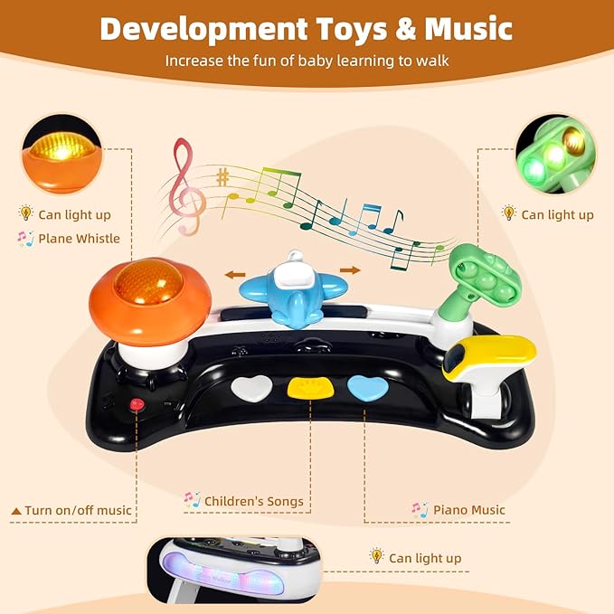 Music and Lights Baby Walker with Wheels,5-in-1 Baby Activity Center with Removable Toys and Music Bouncer,Adjustable Height Baby Walkers for Boys Girls Babies 6-18 Months