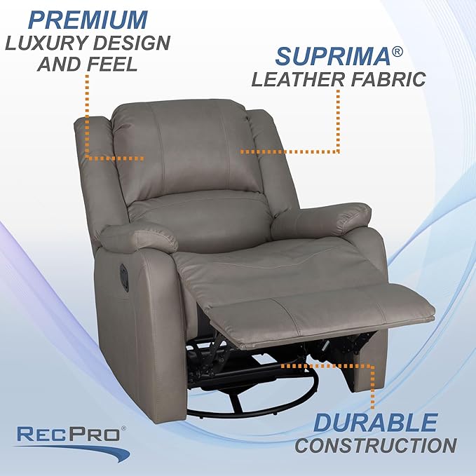 RecPro Charles Collection | 30" Swivel Glider RV Recliner | RV Living Room (Slideout) Chair | RV Furniture | Glider Chair (Putty, 1-Pack)