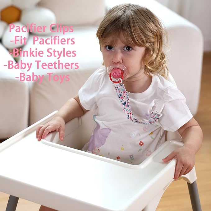 ALVABABY Pacifier Clips Floral 8 Packs Paci Clip Holder Leashes for Baby Girls Fits Teething Rings