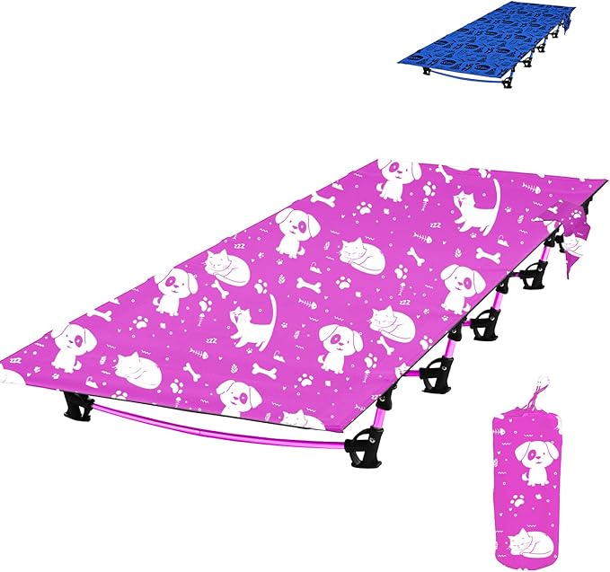Kids Camping Cot and Toddler Travel Bed | Lightweight and Compact Cots for Sleeping | Portable Folding Cot for Toddler, Kids, Youth and Even Adults (Pink, 63" x 23.5")
