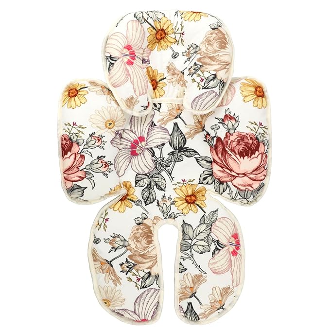 Floral Baby Car Seat Head and Body Support,2-in-1 Reversible CarSeat Insert,Soft Cushion for Stroller, Swing, Bouncer, Vintage Flowers
