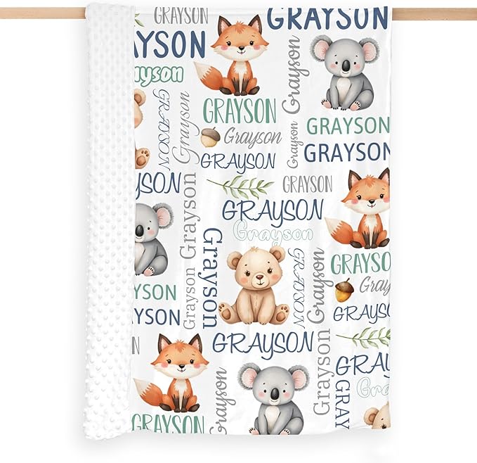 Personalized Baby Blanket for Boys Bear Custom Baby Blankets with Name Dotted Backing Customized Gifts for New Mom Customize Baby Blanket for Kids Newborn Birthday