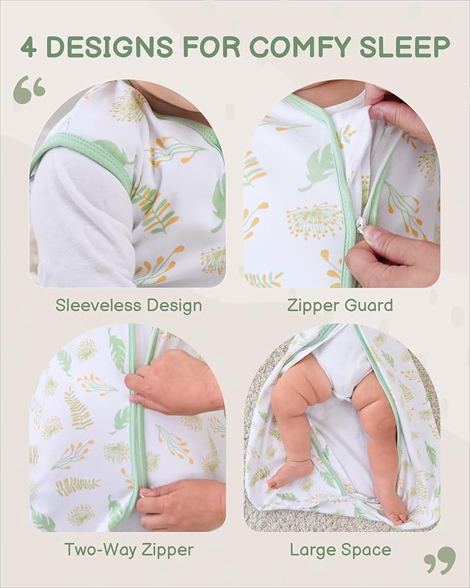 Baby Sleep Sack 18-24 Months, 100% Organic Cotton Wearable Blanket for Babies, 2-Way Zipper Lightweight Breathable Baby Sleeping Bag, 4 Sizes-GreenXL