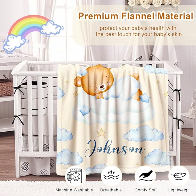 Ship Next Day, Personalized Baby Blanket for Boys Girls - Printed in USA, Custom Baby Blanket with Name Super Soft Plush Flannel, Easter Christmas Brithday Gifts for Baby Shower Kids Toddlers Newborn