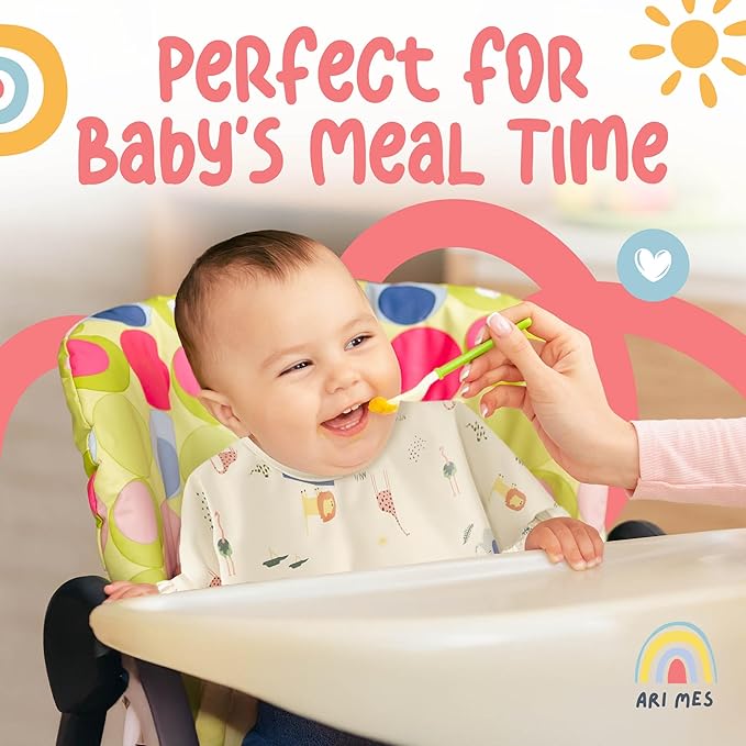 ARI MES Long Sleeves Waterproof Baby Bibs for Eating - Rainbows, Large- Wearable, Coverall for Toddler, Long Sleeve Bib, Smock Apron for Feeding - Applicable for 6-72 Months
