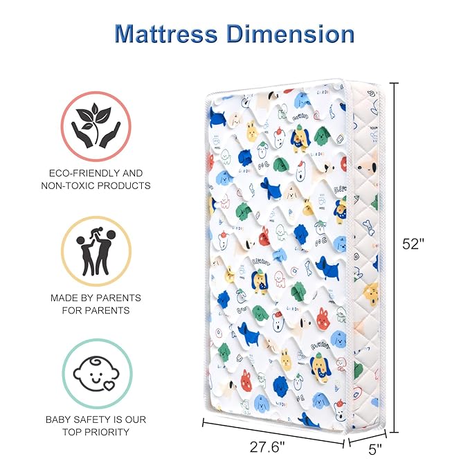 Premium Crib Mattress and Toddler Mattress 52" x 27.6" x 5",Firm,Breathable Hypoallergenic for Standard Cribs and Toddler Bed