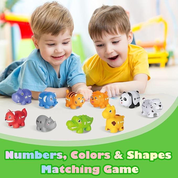 20PCS Animal Number Matching Learning Toys for Toddlers 2-4, 10 Different Animal Figures, Montessori Educational Toys Gifts for Boy Girl, Preschool Learning Activities, Double Sided Matching Game