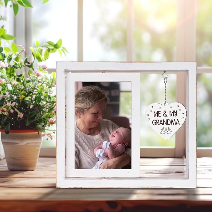 Me and My Grandma Picture Frame,New Grandmother Gifts,Grandma Gifts for New Baby,First Time Grandmother Presents,Room Decor Vintage Style,Baby Gender Neutral Rotating Photo Frame 4x6