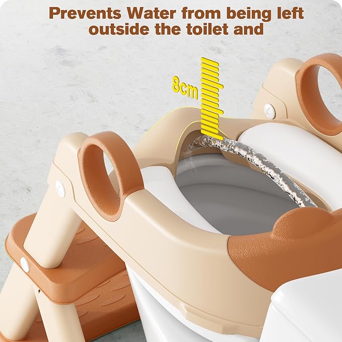 Potty Training Seat, Upgrade Toddler Toilet Seat for Kids Boys Girls, 2 in 1 Potty Training Toilet for Kids, Splash Guard Anti-Slip Pad Step Stool(Brown)