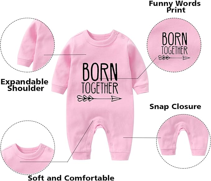 YSCULBUTOL Baby Twins Bodysuit Born Together Friends Forever Newborn Clothes Unisex Twin Outfits With Hat