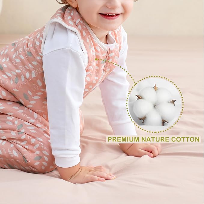 Super Soft Winter 2.5 TOG Sleep Sack with Feet, 100% Organic Cotton Warm Toddler Sleeping Sack with Legs, Feather, Size M