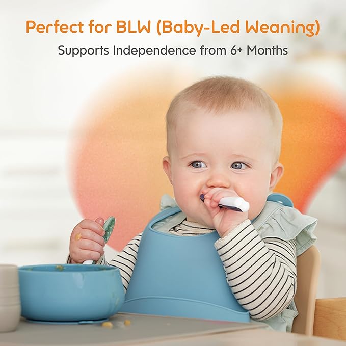 NumNum Baby Spoons Set, Baby Essentials Pre-Spoon GOOtensils for 6+ Months, First Stage Self-Feeding Spoons for Baby Led Weaning (BLW), Silicone Toddler Utensils, BPA-Free, 2 Pack Olive/Newbury Navy