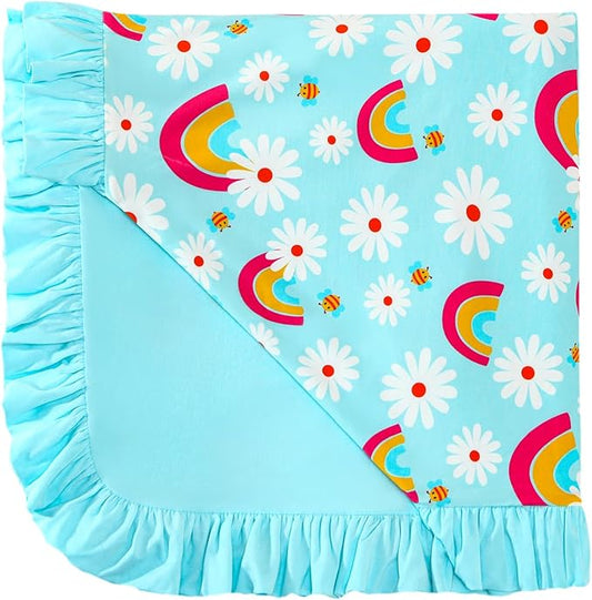 Premium Baby Blanket for Girls, Stretchy Quilt, Soft Crib Bedding for Newborn Baby and Toddler, Ruffle Nursery Blanket for Kids, Viscose Made from Bamboo 50''x50'' Daisy