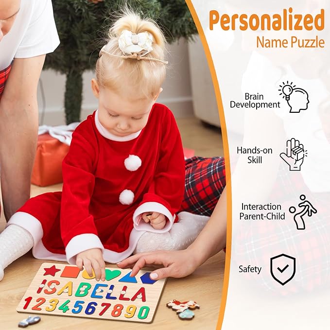 Name Puzzle for Kids Personalized, 1 Year Old Girl Boy Birthday Gifts Wooden Name Puzzle for Toddlers 1-3, Alphabet Puzzle Shape & Number Puzzle Personalized Baby Toys Educational Toys