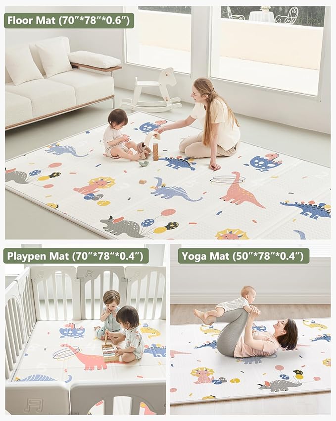 Baby Play Mat Foldable Baby Floor Play Mat Large 50"*78"*0.4" Soft Foam Playmat for Babies Reversible Waterproof Padded Baby Girl Play Mat Portable Crawling Mat for Indoor Outdoor