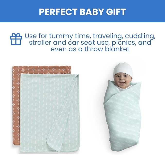 Delta Children 100% Organic Jersey Cotton Baby Receiving Blankets for Girls and Boys – 30x40 Inches - GOTS Certified (Pack of 2), Neutral Boho