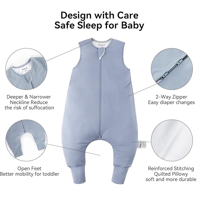 BubblePanda Rayon Made From Bamboo Toddler Sleep Sack with Feet 6-12 Months 2.5 Tog Winter Ultra Soft Warm Baby Sleep Bag Walker Quilted Thick Wearable Blanket with Legs 2-Way Zipper
