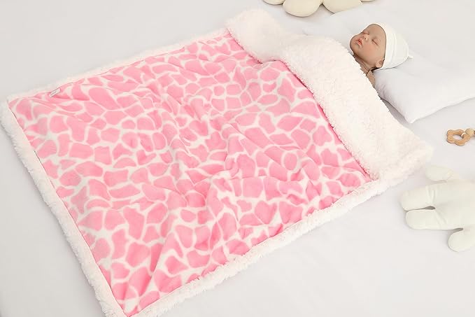 Nursery Bed Blankets Newborn Care Soft Receiving Blanket 30" x 40", Warm and Cozy for Baby Carrier Stroller Travel (Pink Ripple)