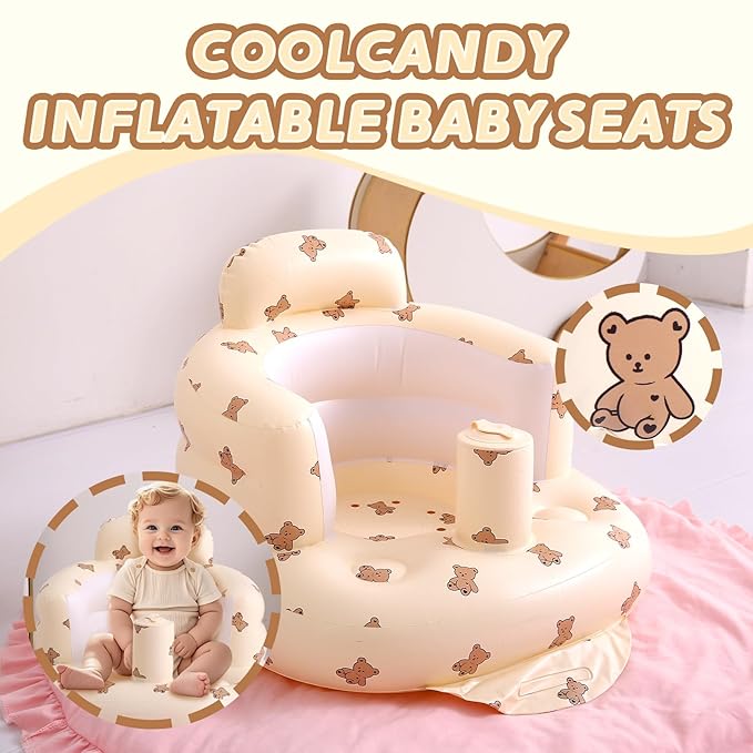 Coolcandy Inflatable Baby Seat for 3-36 Months, Toddler Baby Chair Built-in Air Pump, Supportive Sit-Up Chair, Portable & Load-Capable, Ideal for Learning sit, Feeding & Entertaining