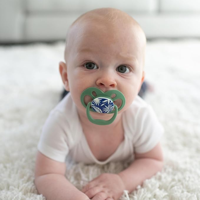 Dr. Brown's Advantage Glow-in-the-Dark Baby Pacifier, Fully Symmetrical Soother with Soft Silicone Bulb, Blue Nature, 6-18m, BPA Free, 2 Pack