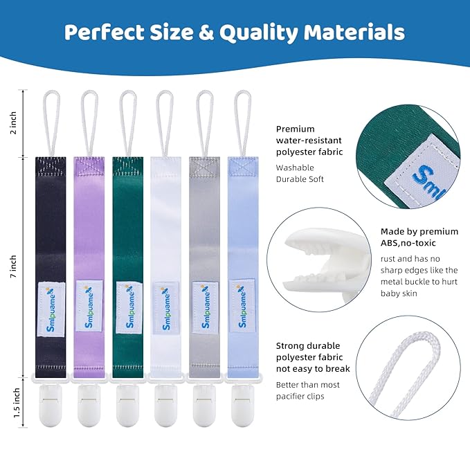 Smlpuame Pacifier Clip for Baby Boys Girl,6 Pack Stylish Binky Clips Strap,Paci Holder with Clips Universal Lightweight Fits Most Pacifiers Teeher Toy Teething Ring Soothie,Baby Gifts(Cool Color)