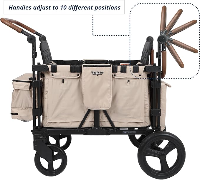 Keenz VYOO Stroller Wagon with Canopy - Foldable Design for Easy Storage, 5 Seating Positions for Kids, Enhanced Child Safety, All-Terrain Mobility, 2-Passengers, Mocha