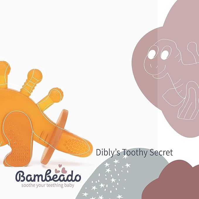 Baby Teether Toy and Training Toothbrush: Dibly - The Dino Baby Teething Toys BPA-Free Teethers Inspired by Nature with Natural Rubber Pacifier