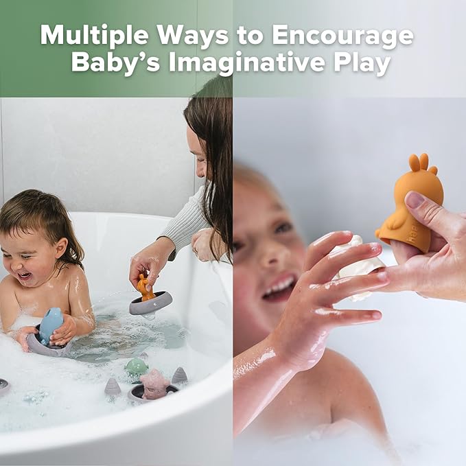 Haakaa Squeeze Alien Explorers Baby Bath Toys, Food Grade Silicone Toddler Bath Toys for Bathtubs/Swimming Pools/Beaches, Detachable Mold Free Floating Tub Toys for Kids Ages 1-3 (Bumble+Dux)