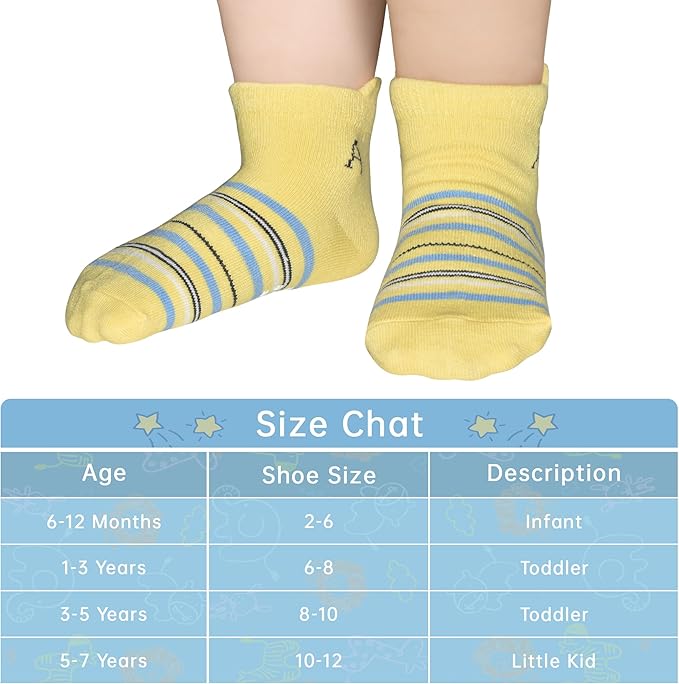 Tphon Toddler Baby Non Slip Ankle Socks with Grippers Kids Boys Girls Socks 12 Pairs for 0-7 Years Infant Children