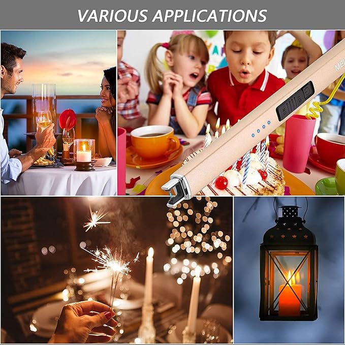 Lighter Electric Candle Lighter Long Electronic Rechargeable USB Arc Windproof Flameless Lighters for Candle Camping BBQ Birthday Women's Day Gifts for Women Mom Wife Men, Gold