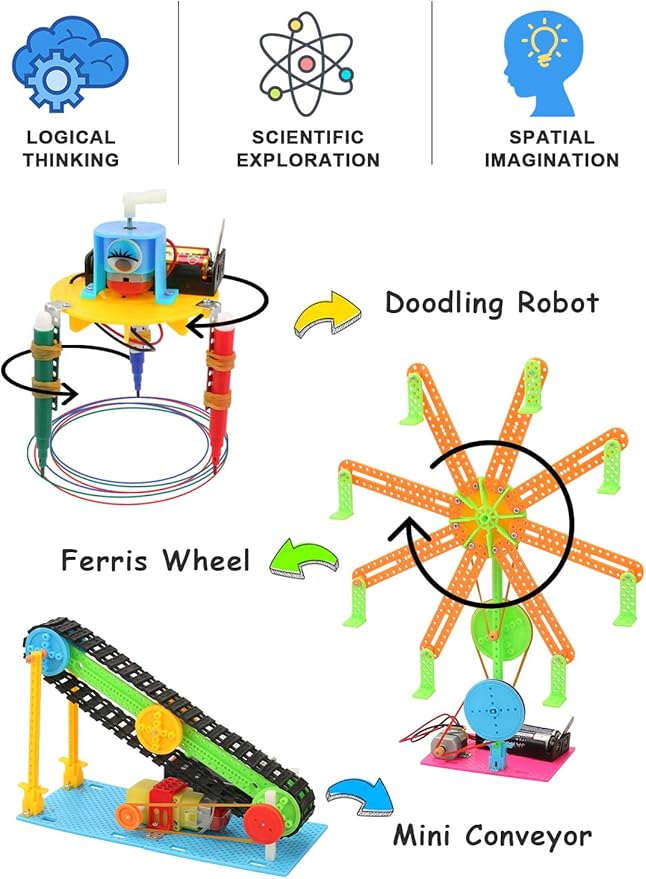 Poraxy 5 Set STEM Science Kits for Kids Age 8-12, DC Motors Electronic Assembly Robotic STEM Toys for Age s 8-13, Building Experiments Projects Kits, Gifts for Boys and Girls Ages 6 7 8 9 10 11 12 13